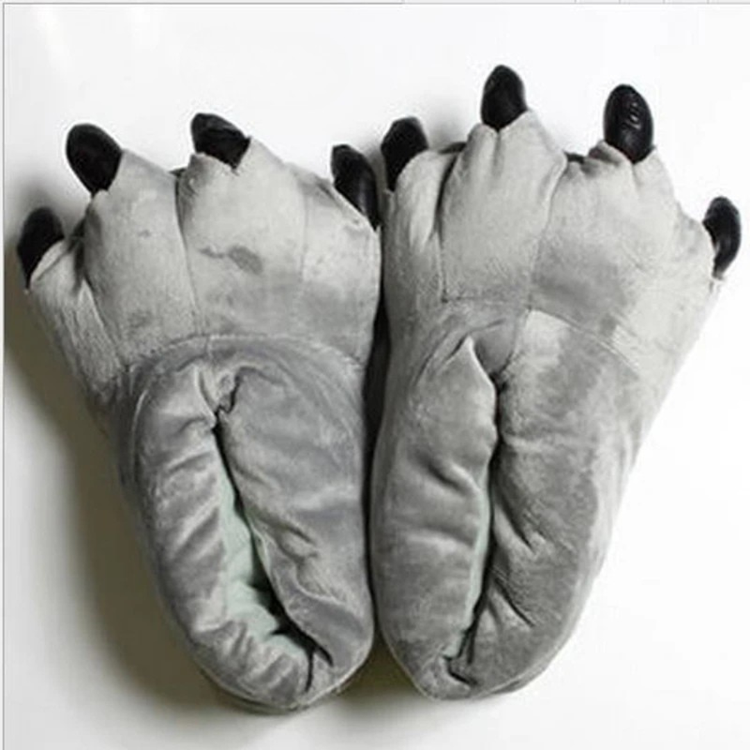Pantoufles patte de dinosaure grise
