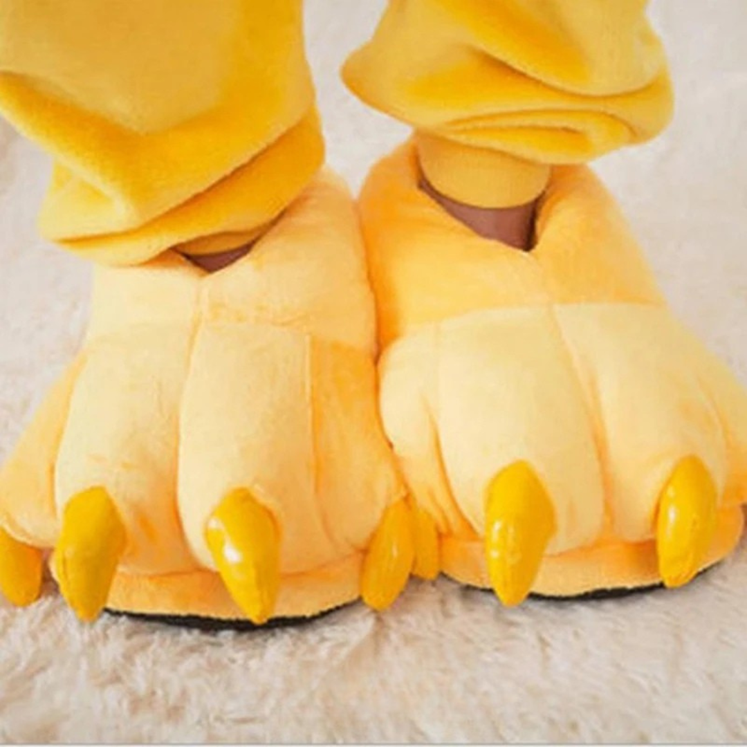 Pantoufles patte de dinosaure jaune