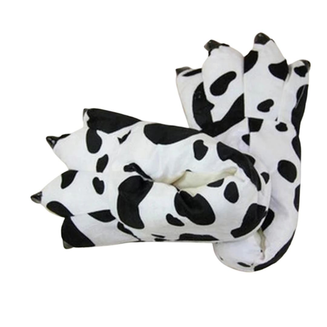 Pantoufles patte de dinosaure noir et blanc
