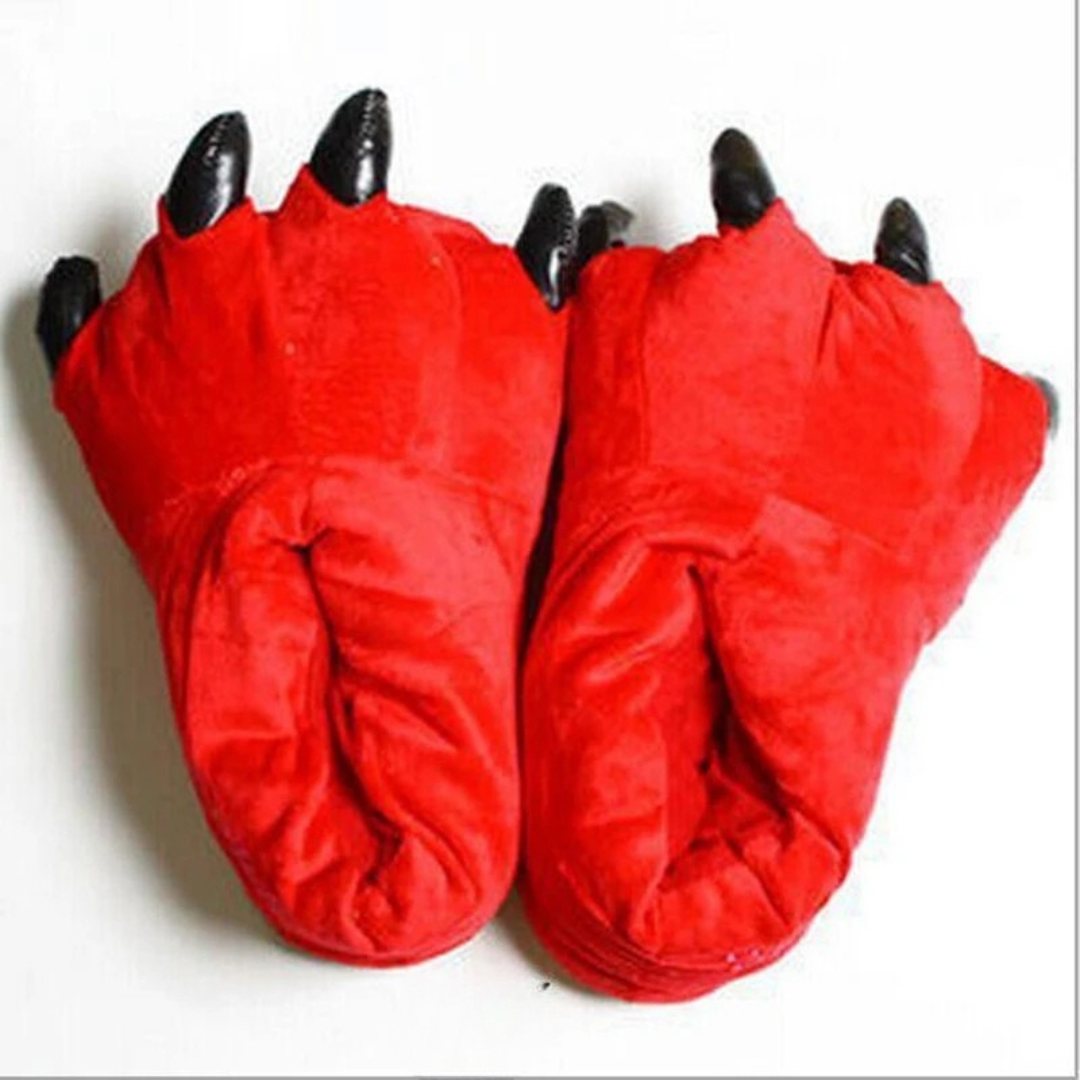 Pantoufles patte de dinosaure rouge
