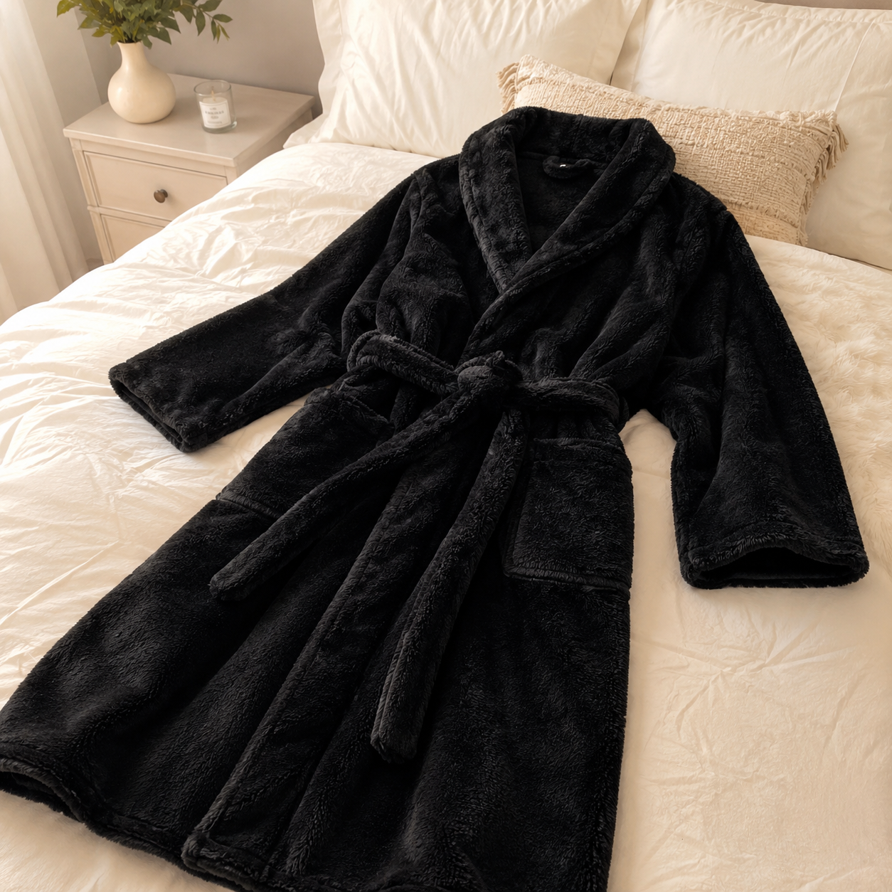 Peignoir de bain femme en matière pilou pilou noire