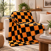Plaid Cocooning Damier Automnal noir et orange