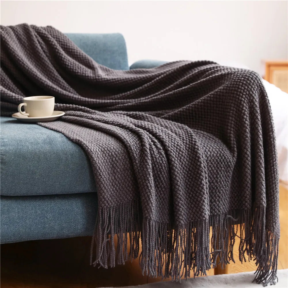Plaid Cocooning Maille Douillette gris