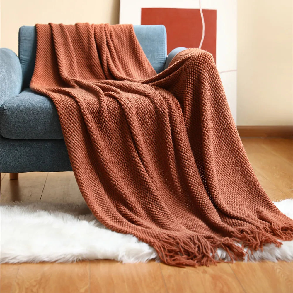 Plaid Cocooning Maille Douillette terracotta