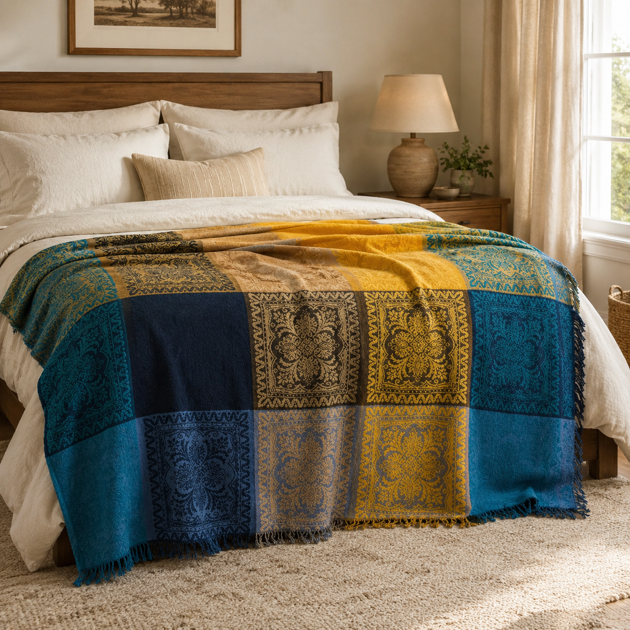 Plaid Cocooning Patchwork Bohème multicolore