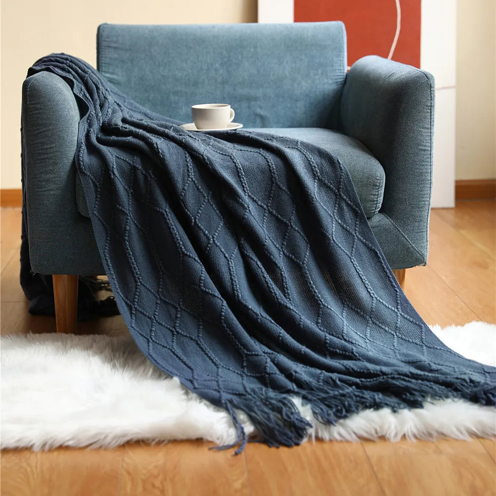 Plaid Cocooning Torsades Douillettes bleu