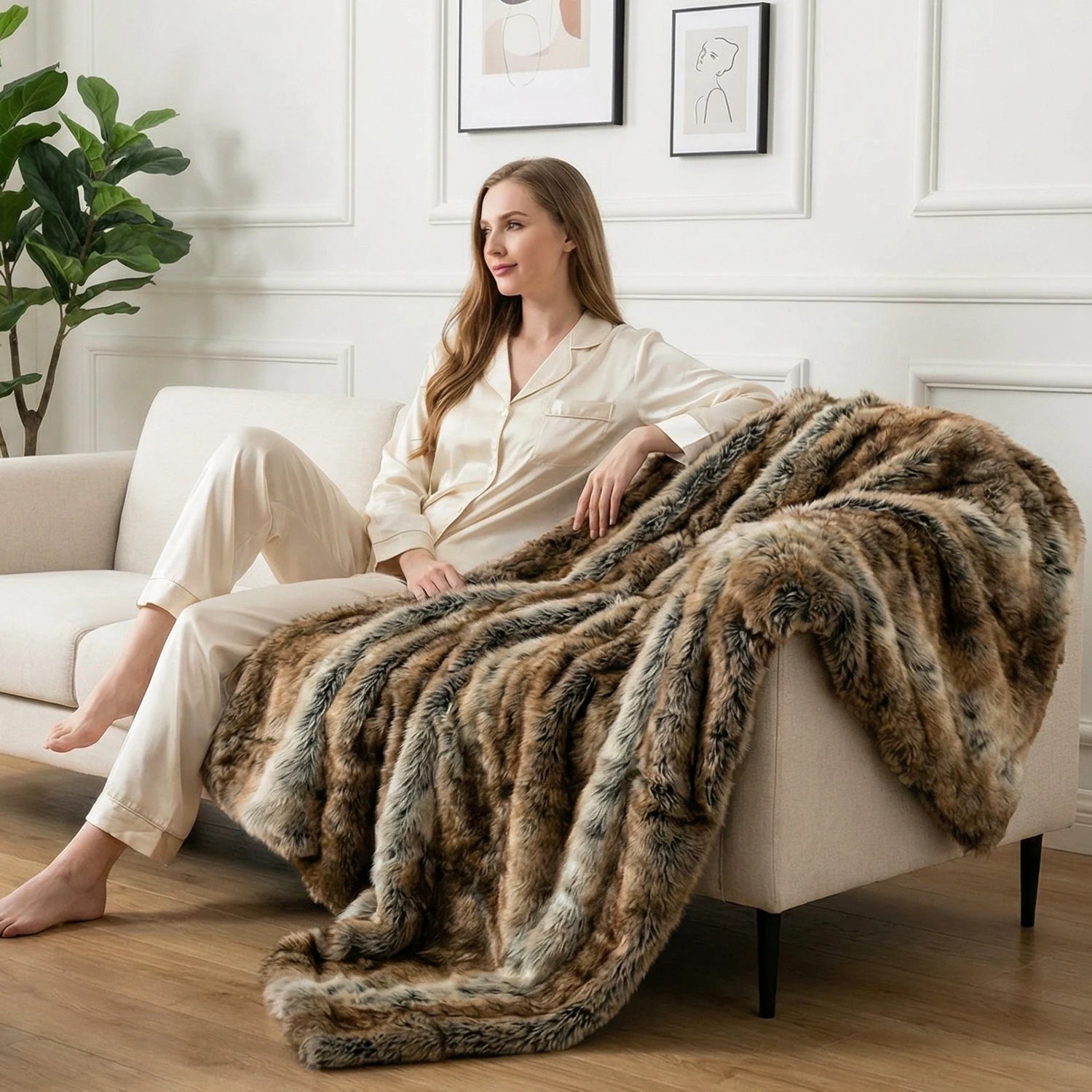 Plaid Pilou Pilou Fourrure Sauvage marron