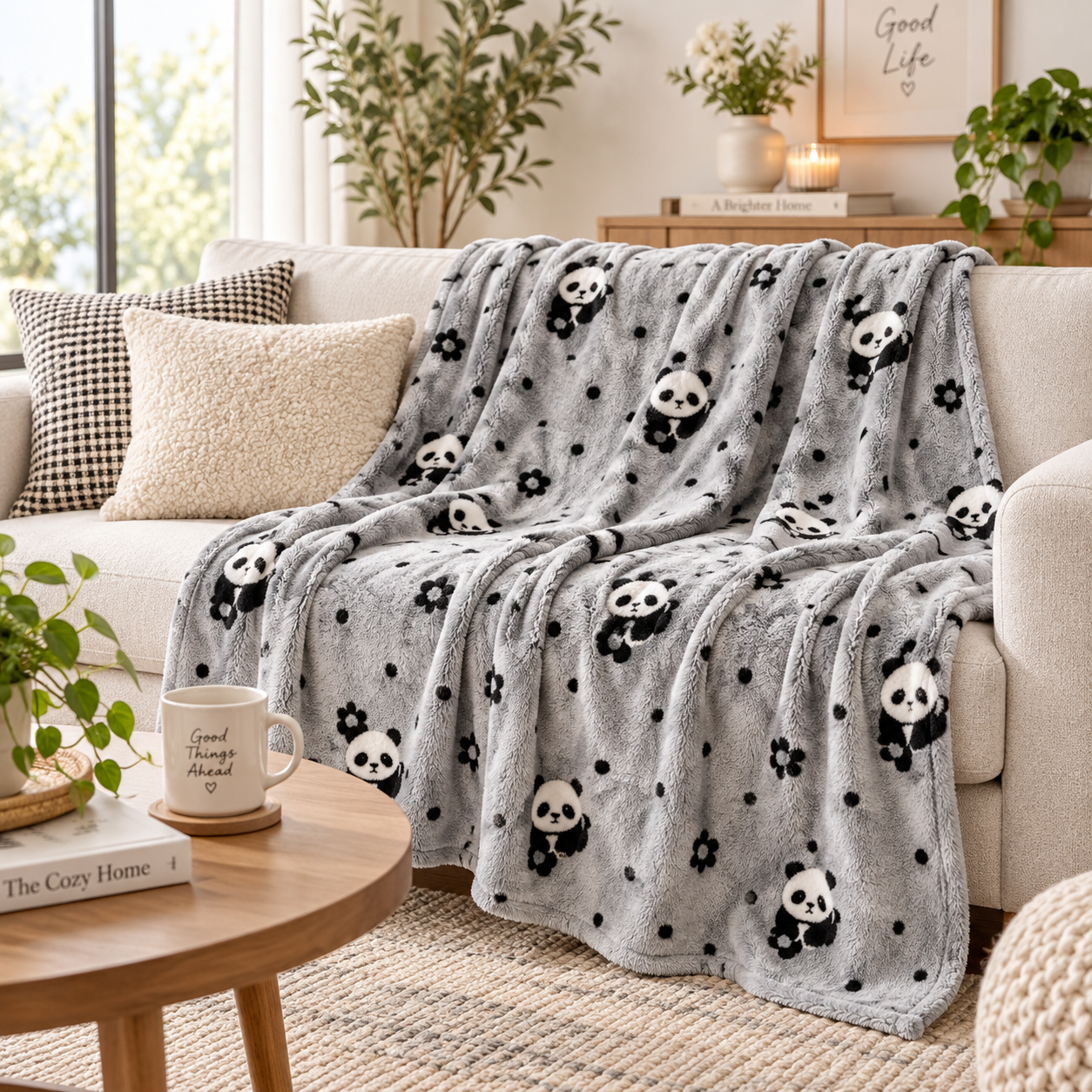 Plaid Pilou Pilou à motifs pandas