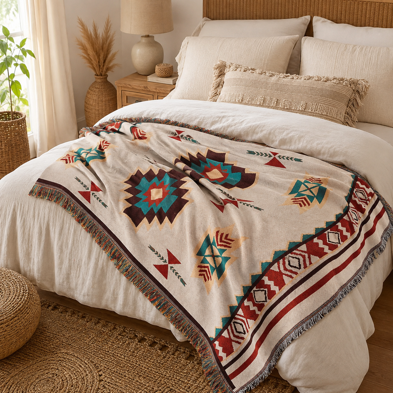 Plaid cocooning avec franges décoratives