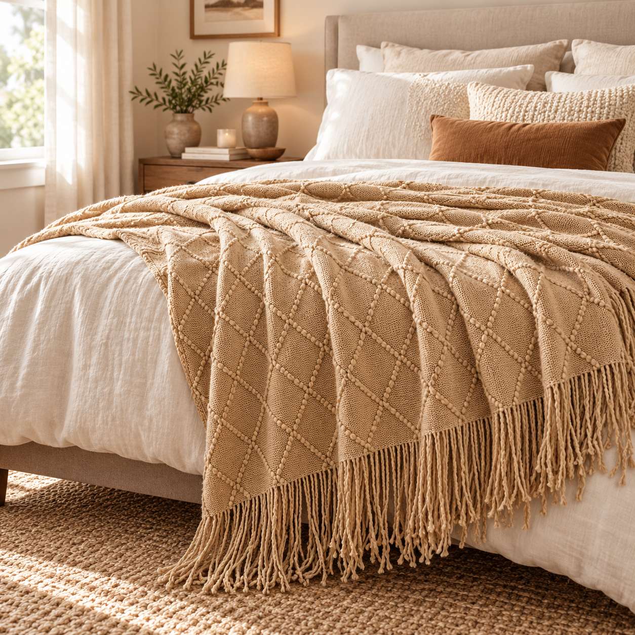 Plaid cocooning en maille torsadée