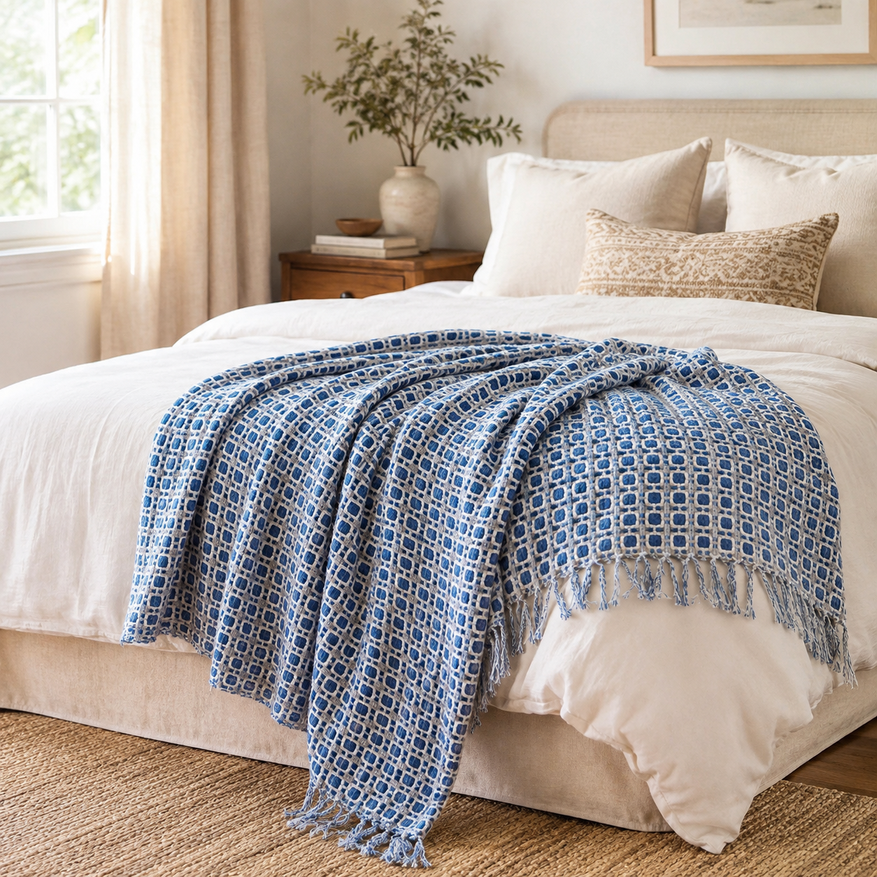 Plaid cocooning avec franges décoratives