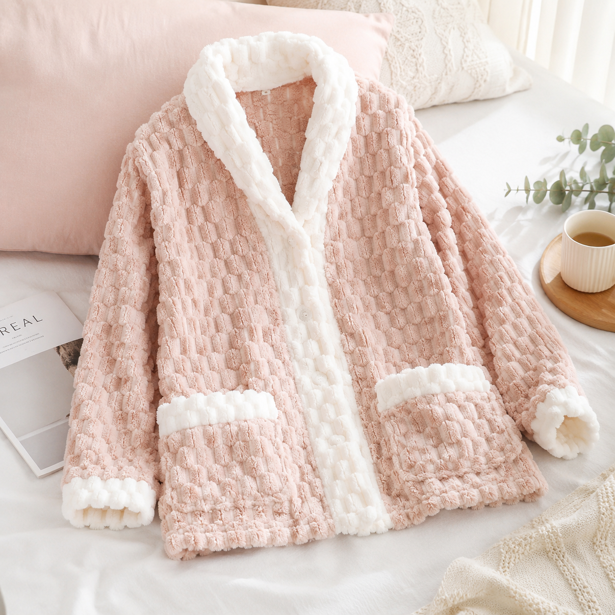 Pull de pyjama rose femme en matière pilou pilou