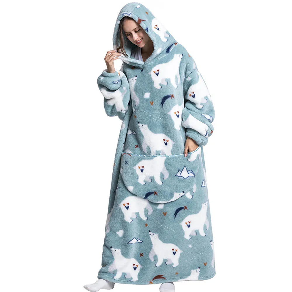 Pull plaid Pilou Pilou extra long à motifs ours polaires