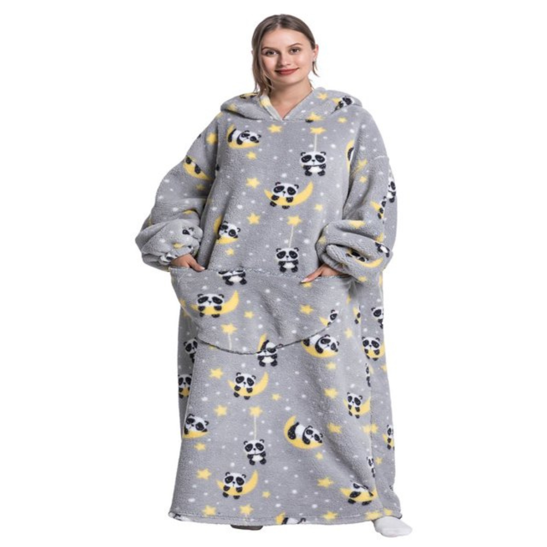 Pull plaid Pilou Pilou extra long à motifs panda