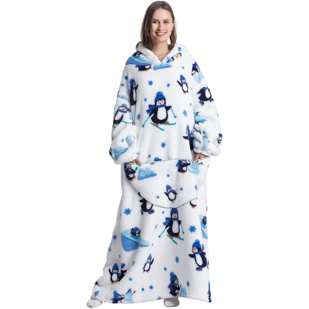 Pull plaid Pilou Pilou extra long à motifs pingouins