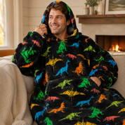Pull plaid noir avec dinosaures colorés