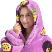 Pull plaid violet à motifs de fruits exotiques