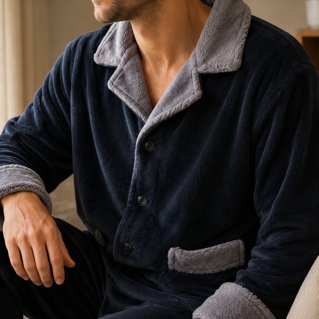 Pyjama bleu et gris micropolaire homme ultra doux