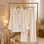 Pyjama chaud blanc femme en matière pilou pilou douce