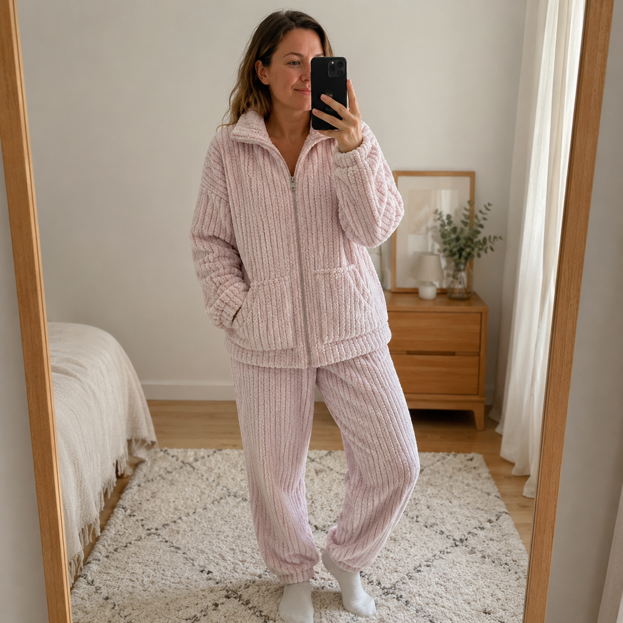 Pyjama chaud femme en pilou pilou mauve clair