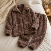 Pyjama chaud femme grande taille marron en pilou pilou