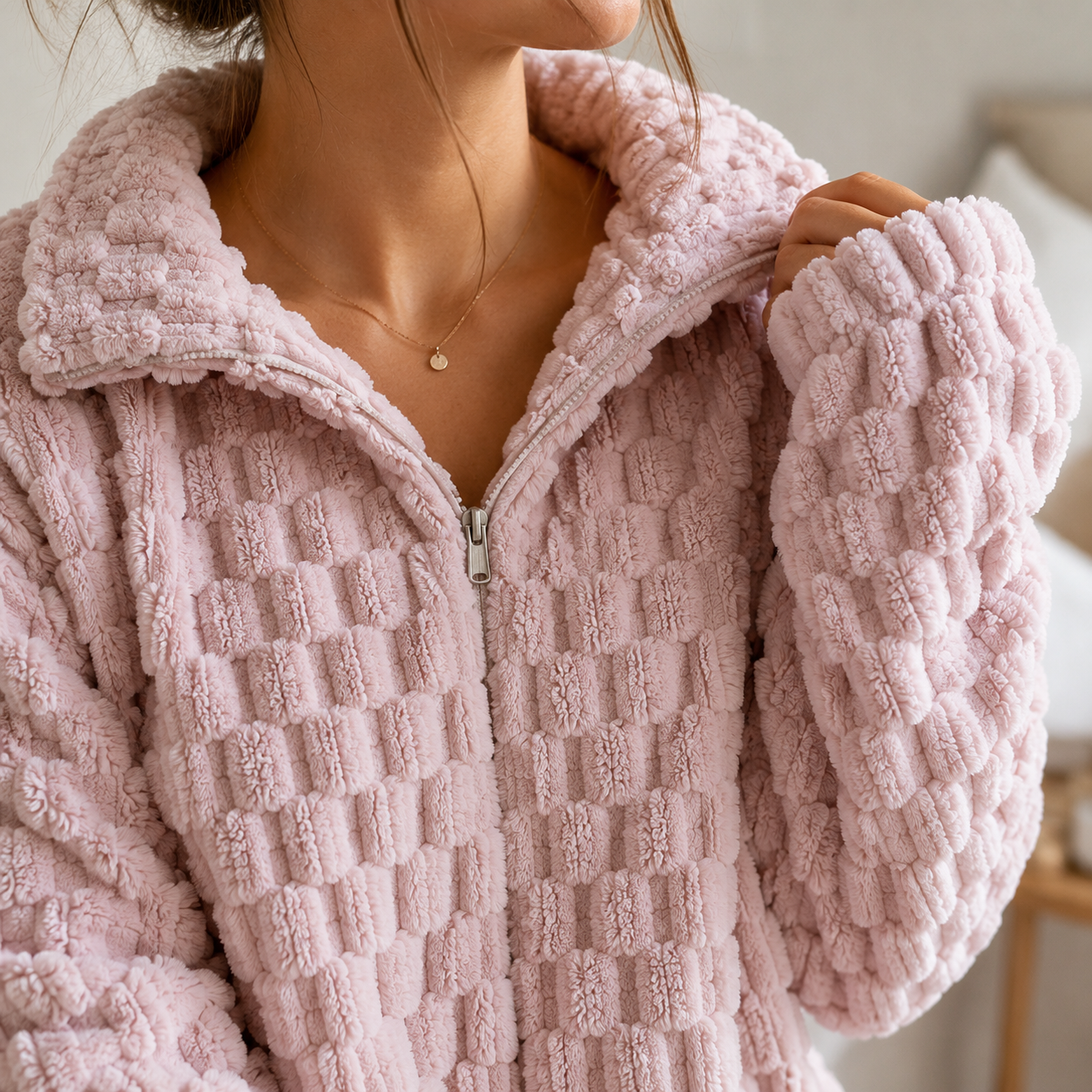 Pyjama femme en pilou pilou chaud et confortable mauve clair
