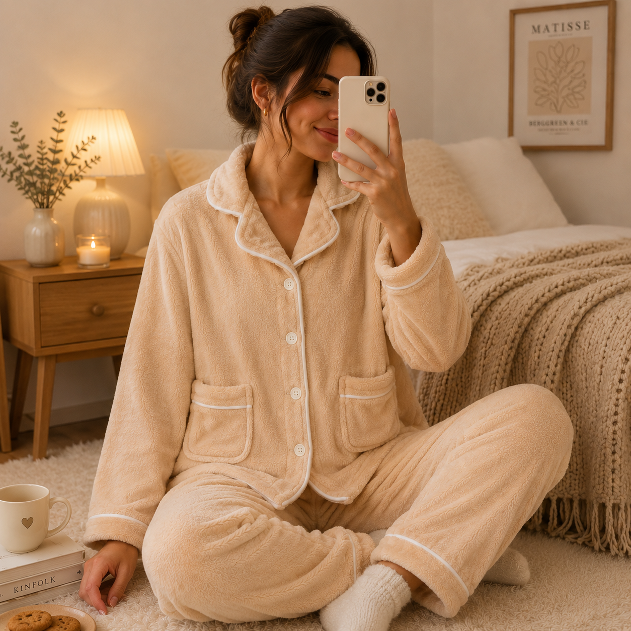 Pyjama femme ouverture devant doux et chaud