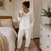 Pyjama femme pilou chaud blanc ultra doux