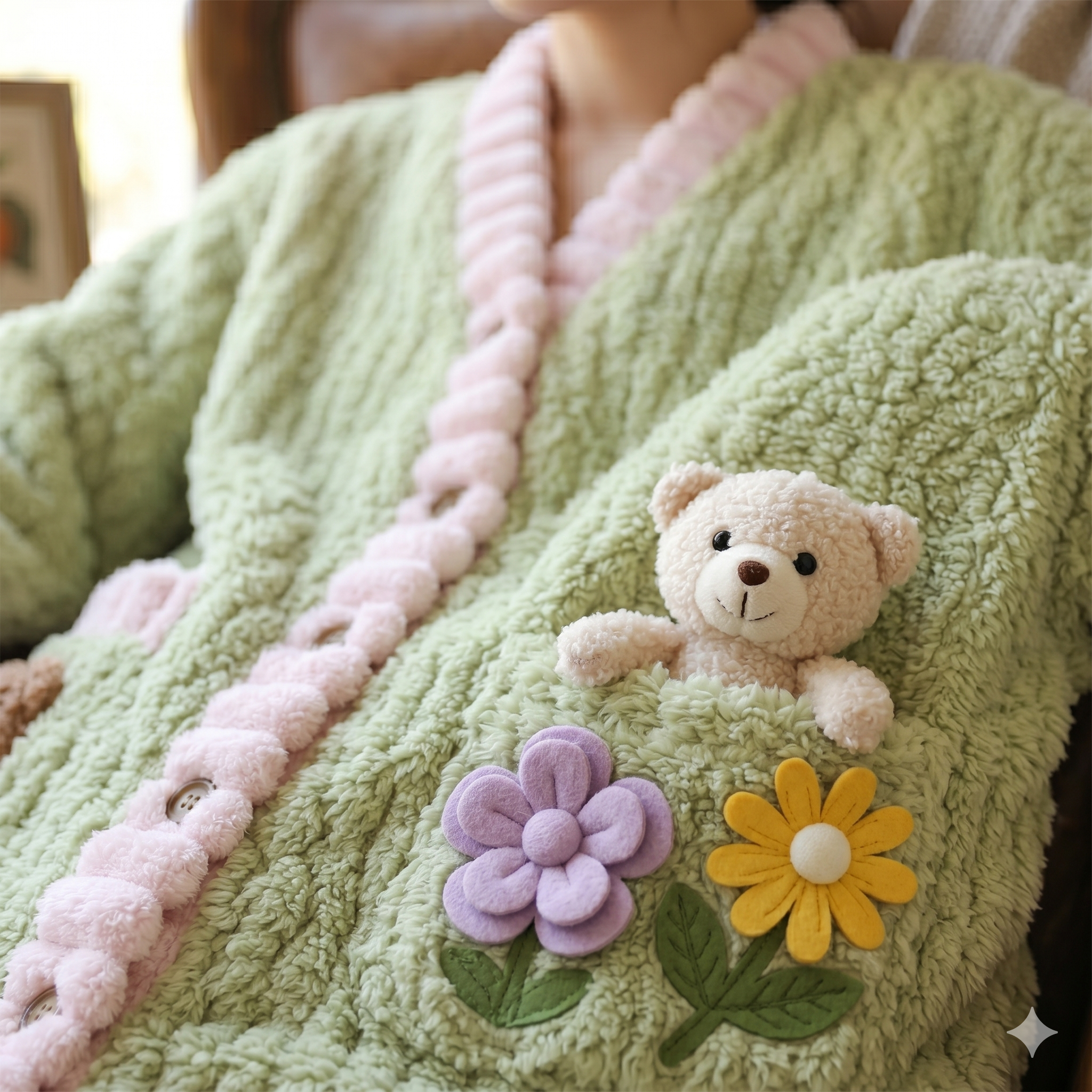 Pyjama femme vert en molleton nuit cocooning
