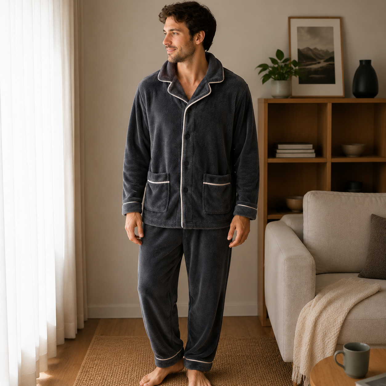 Pyjama gris homme Pilou polaire