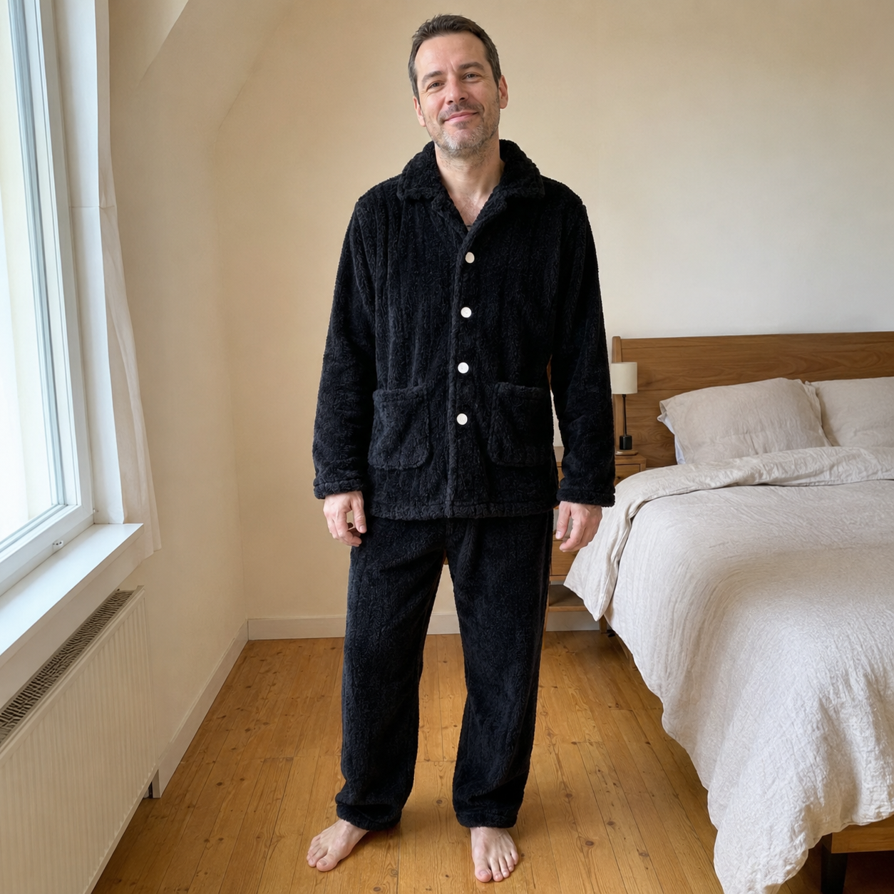Pyjama homme chaud molleton noir
