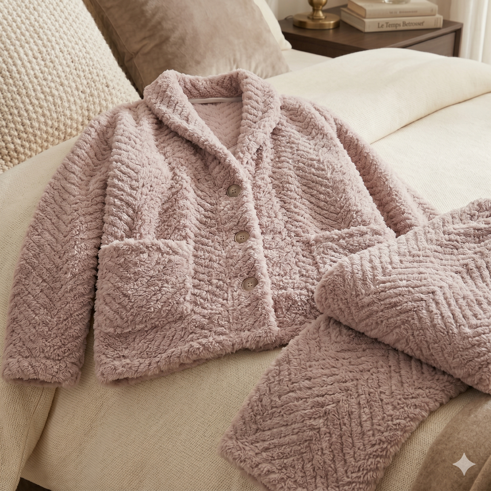 Pyjama mauve pilou pilou côtelé doux et chaud