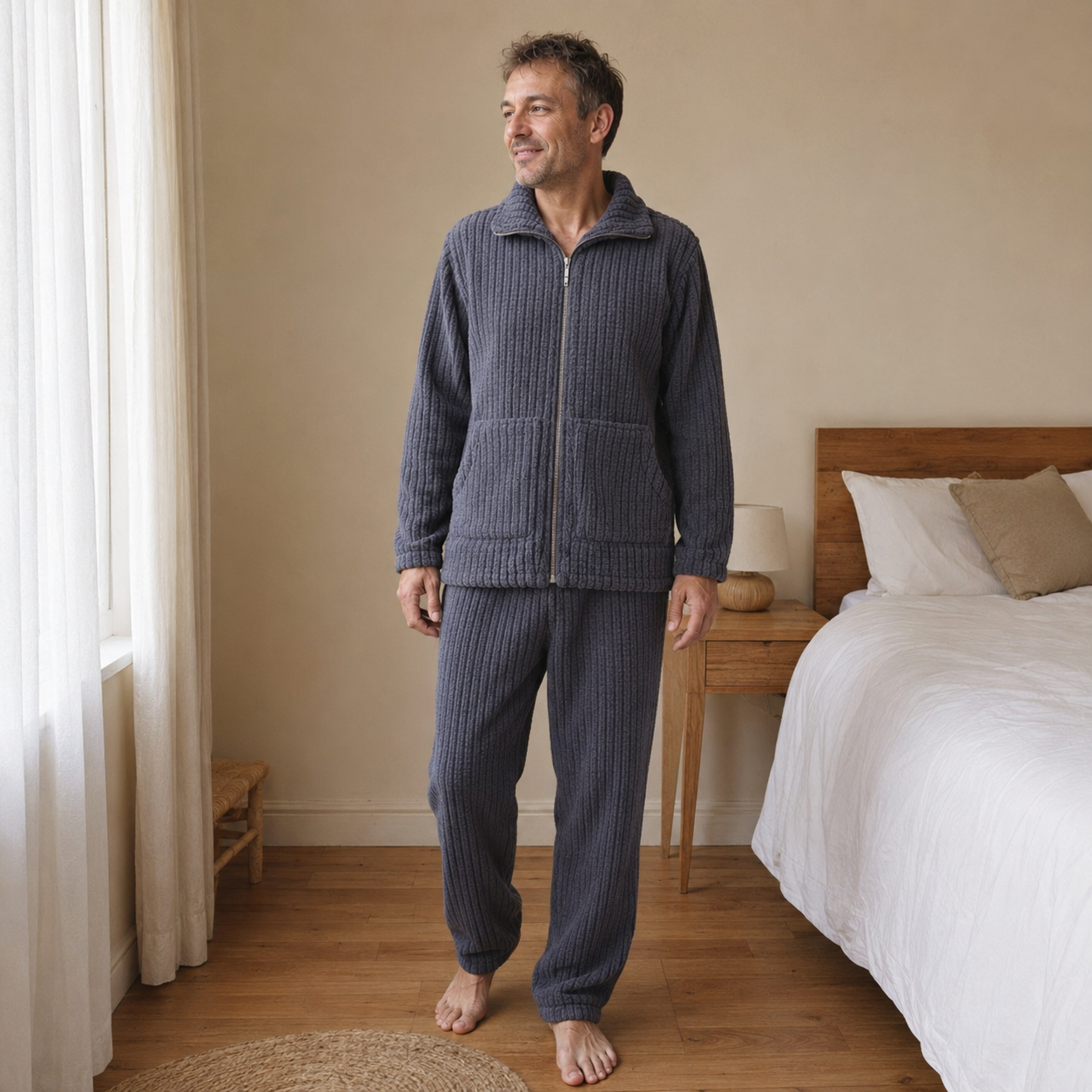 Pyjama molleton homme gris