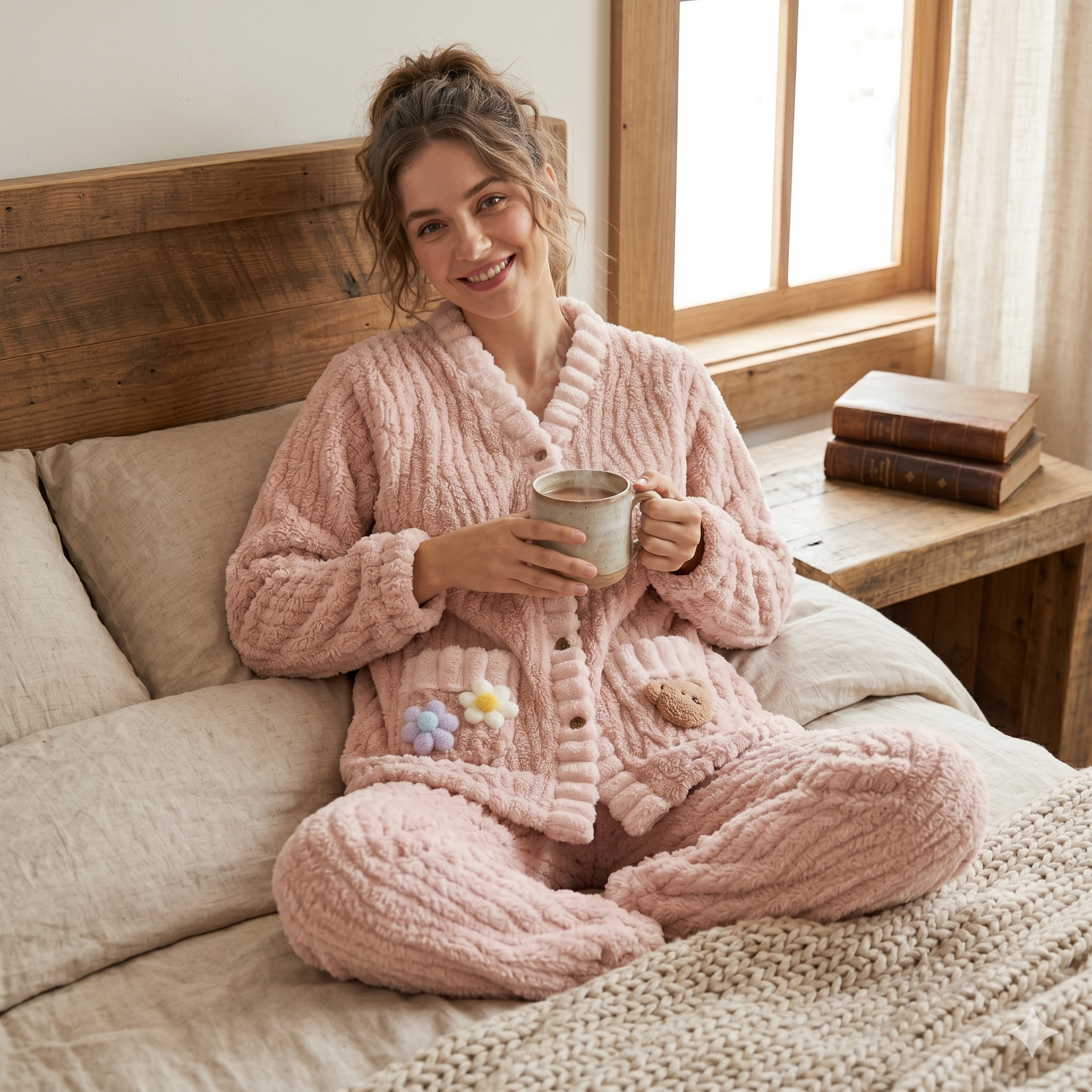 Pyjama molleton rose confortable et moelleux hiver