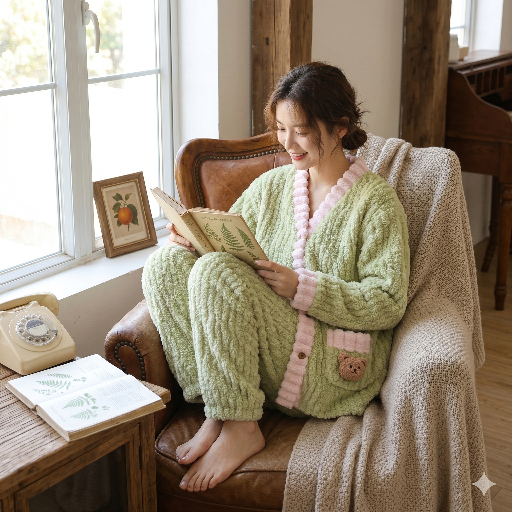 Pyjama molleton vert confortable et moelleux hiver