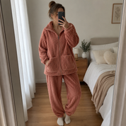 Pyjama moumoute terracotta femme ultra doux et chaud