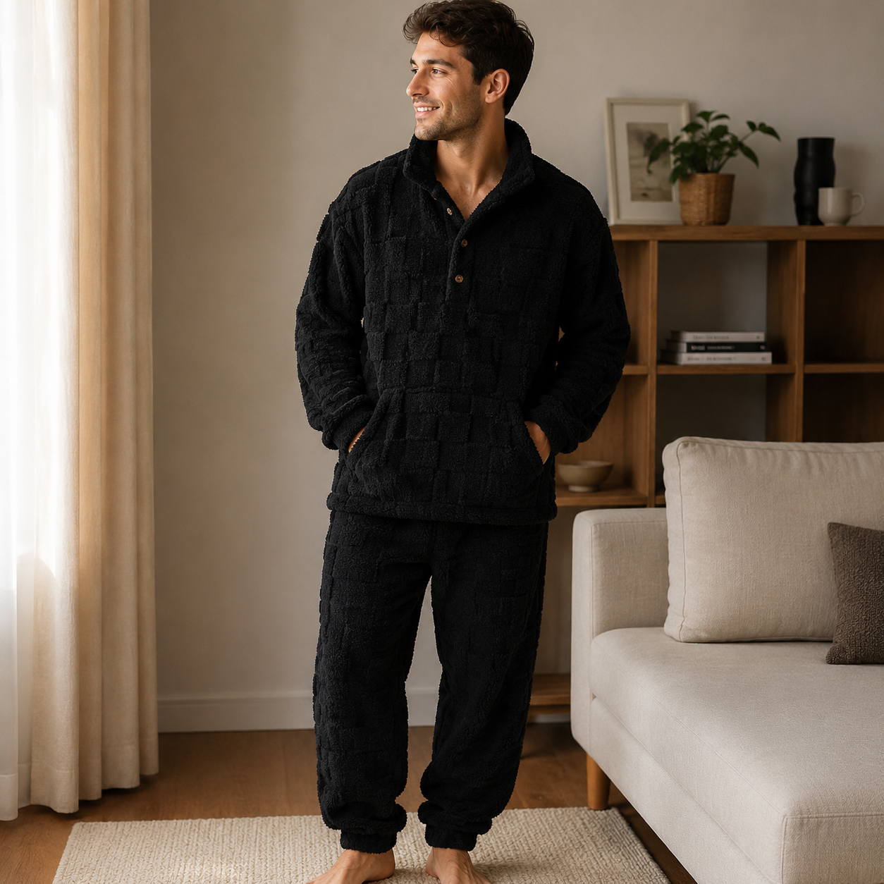 Pyjama noir homme molleton polaire