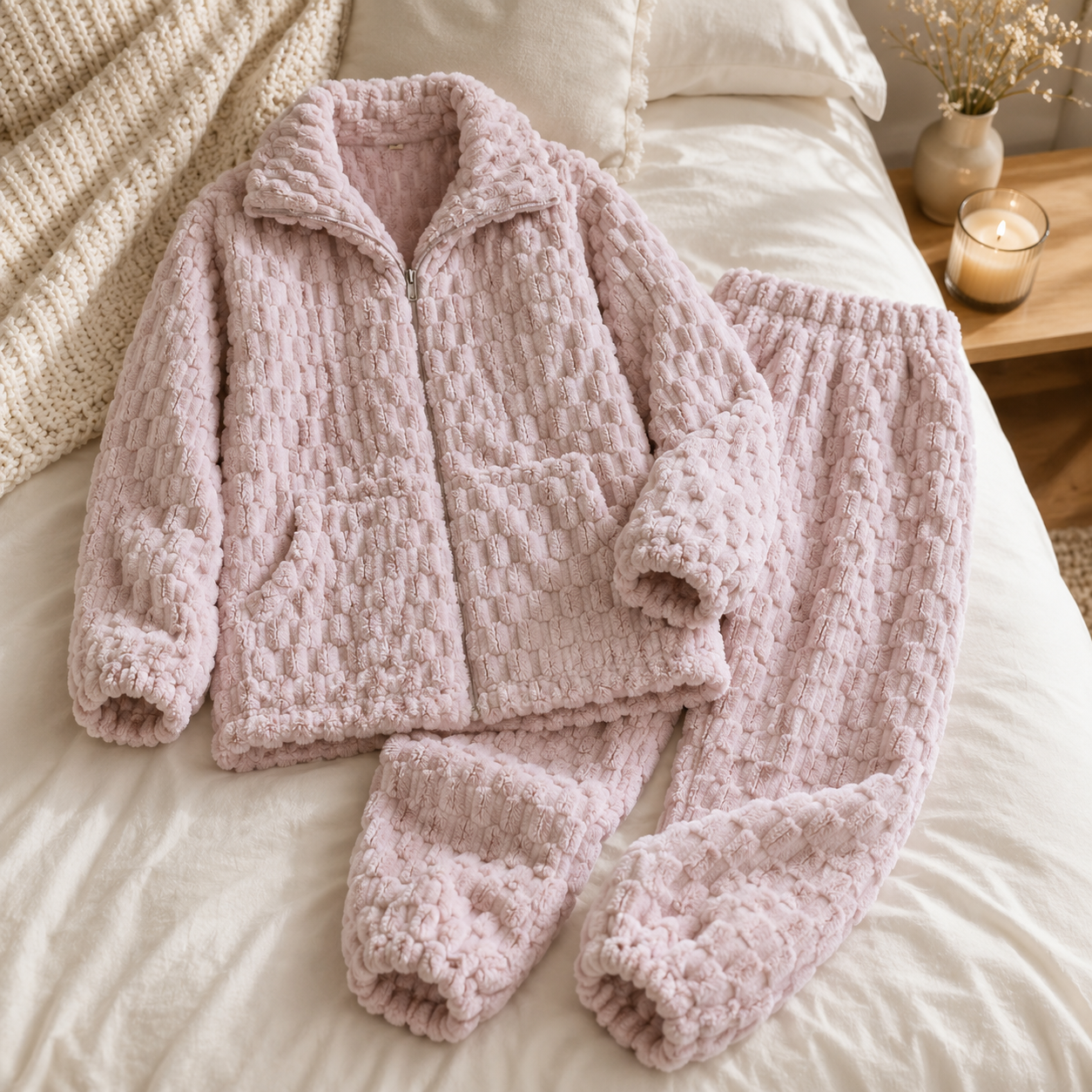 Pyjama pilou pilou 2 pièces femme mauve clair