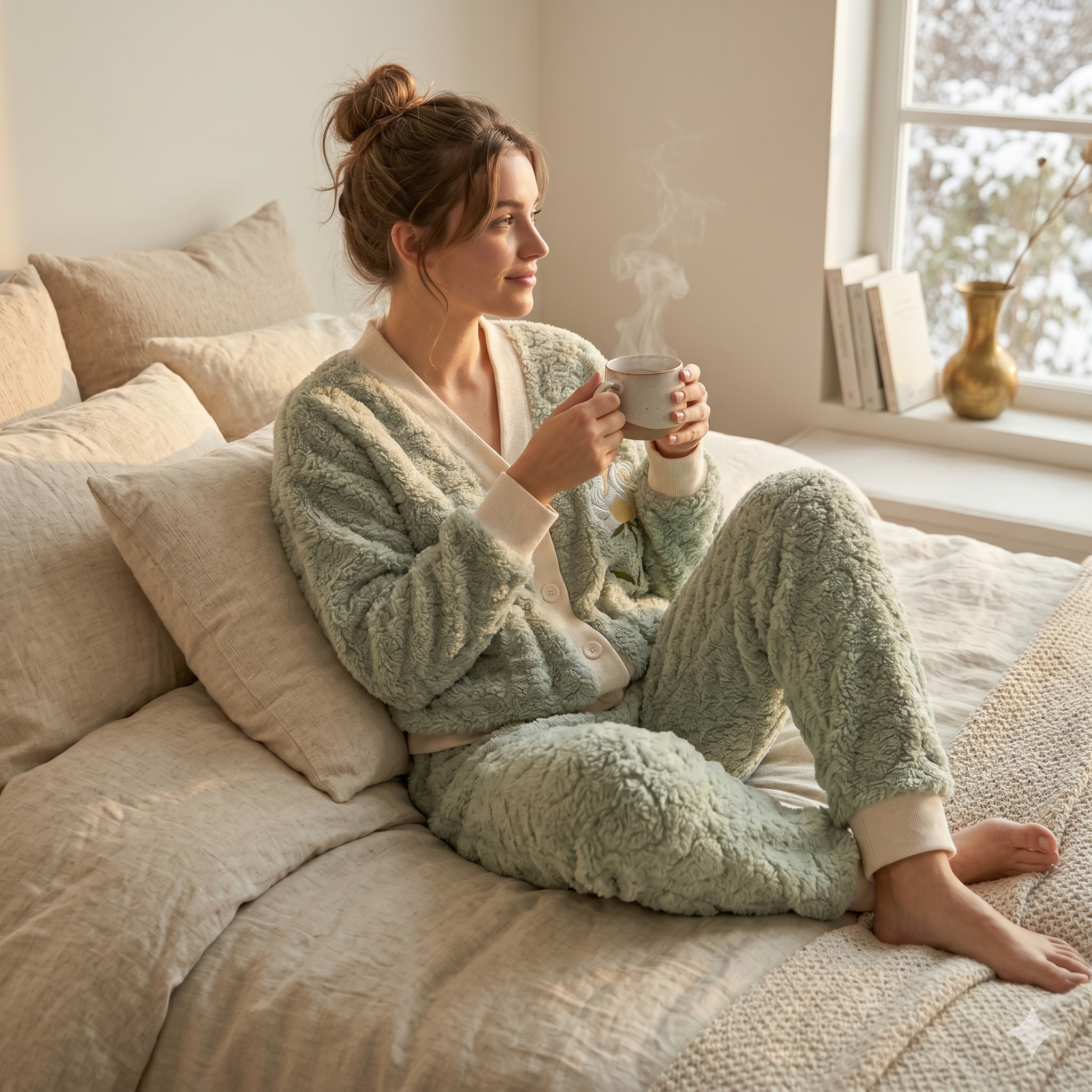 Pyjama pilou pilou femme avec motifs cœurs style cocooning