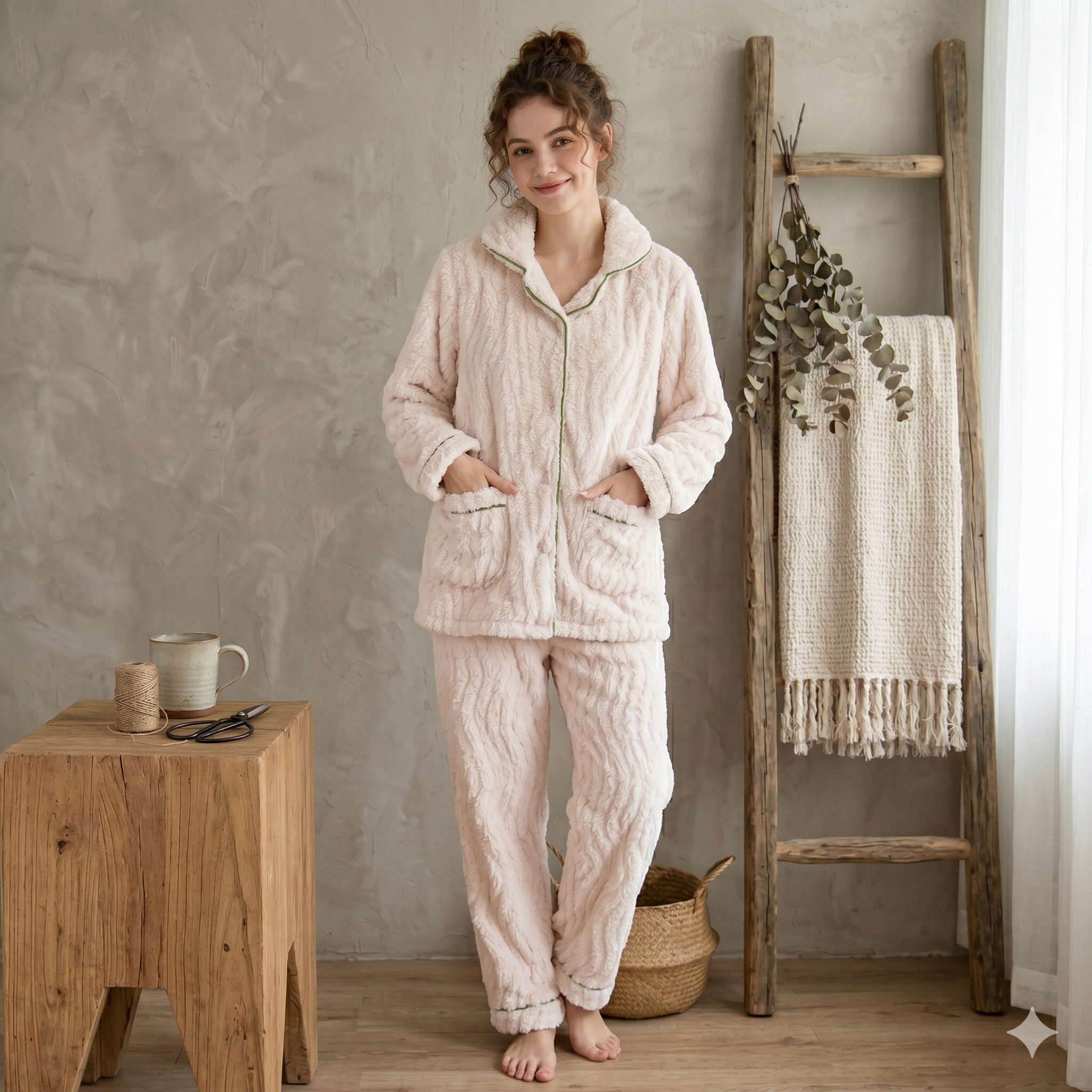 Pyjama pilou pilou femme beige style cocooning
