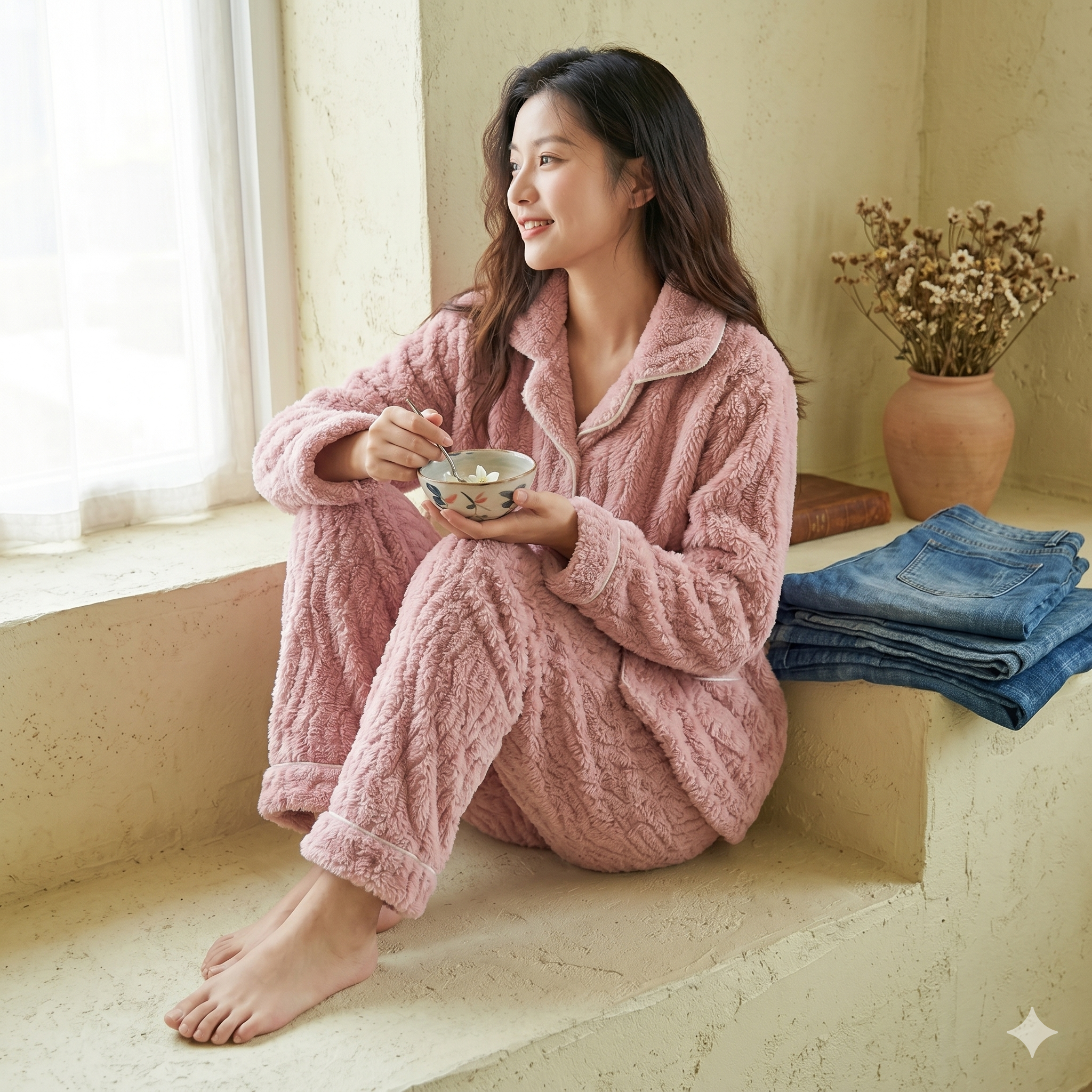 Pyjama pilou pilou femme rose bonbon style cocooning hiver