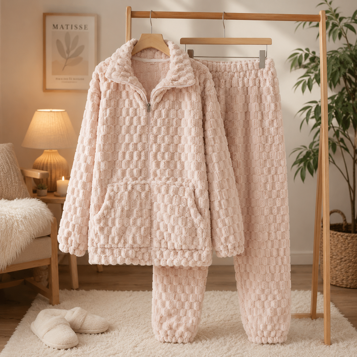 Pyjama pilou pilou femme rose clair ultra doux