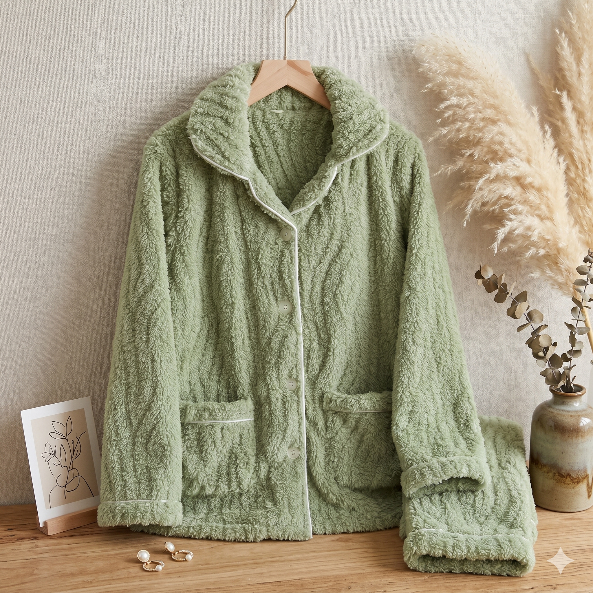 Pyjama pilou pilou femme vert ultra doux et confortable