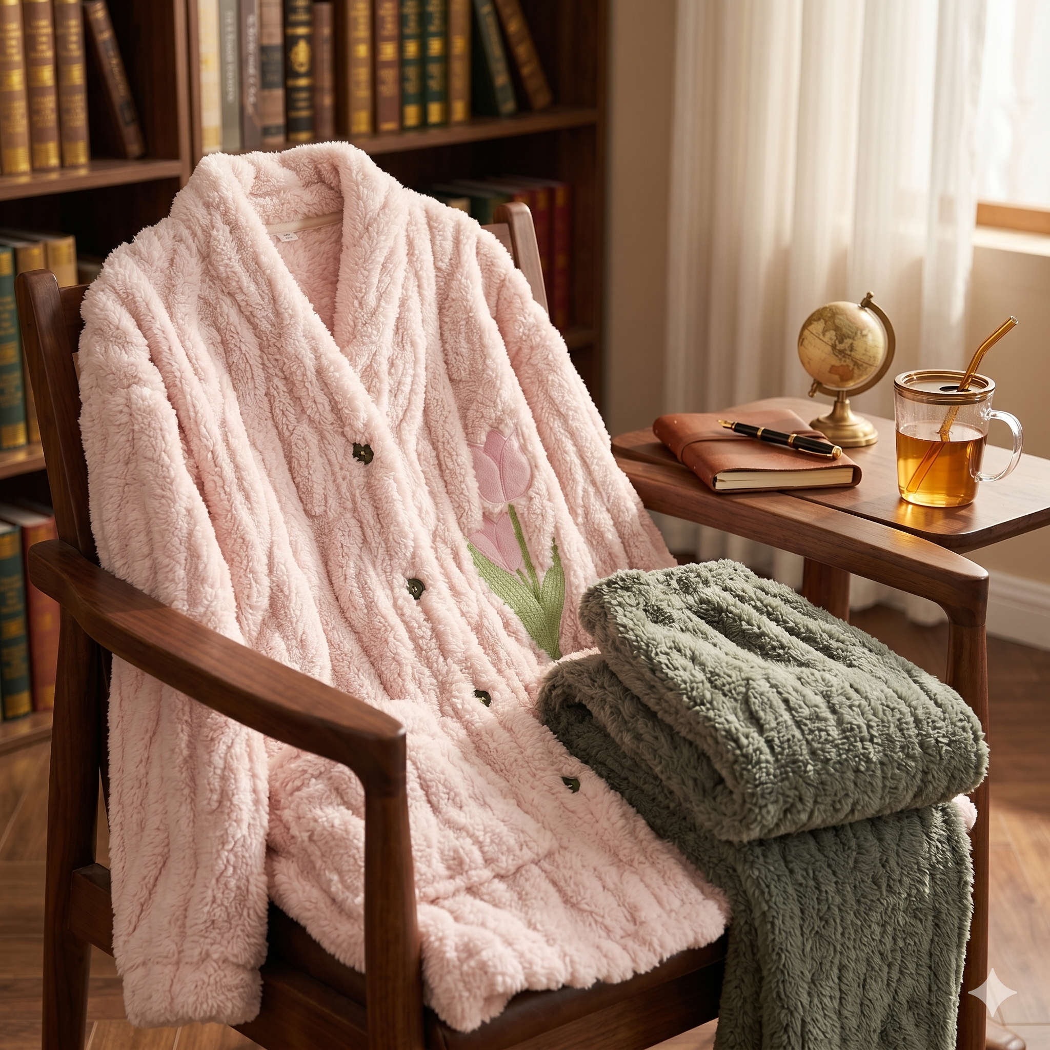 Pyjama pilou pilou fleuri rose et vert femme doux et chaud