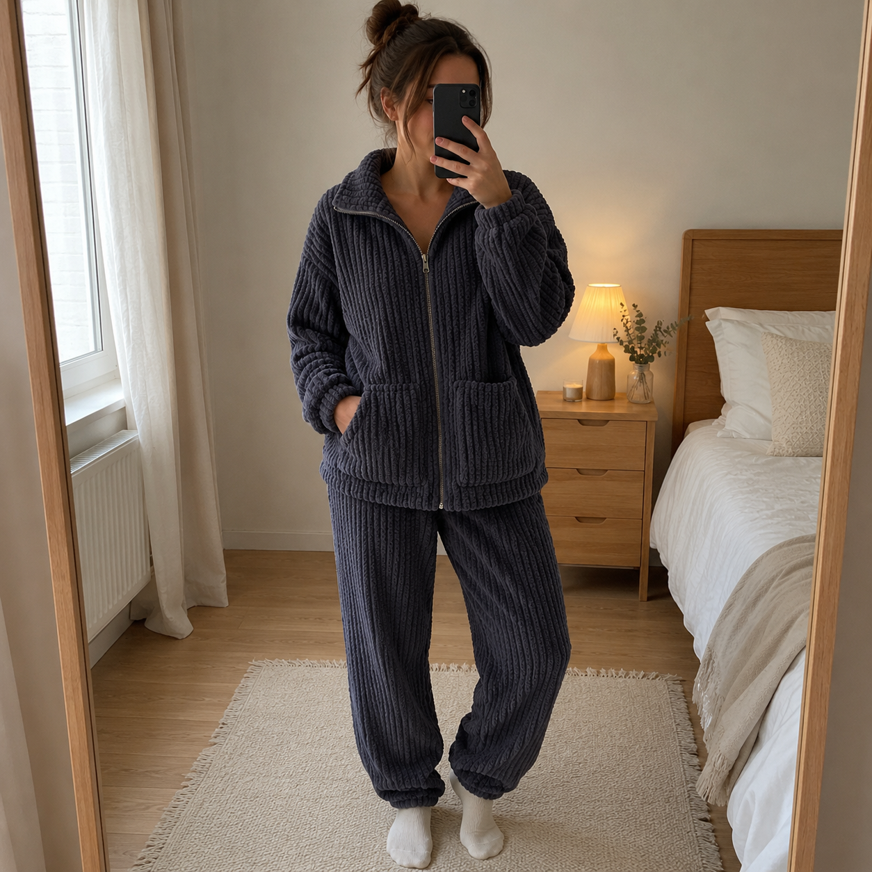 Pyjama pilou pilou grande taille femme gris anthracite