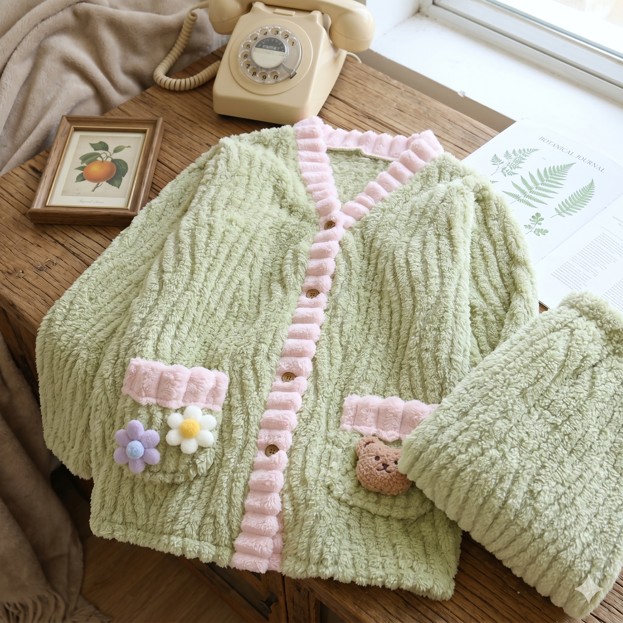 Pyjama vert molleton femme doux et chaud