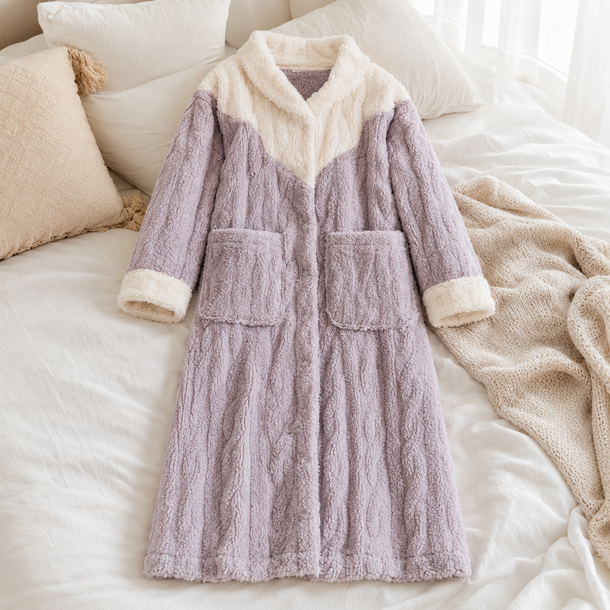 Robe de chambre chaude pilou femme avec capuche