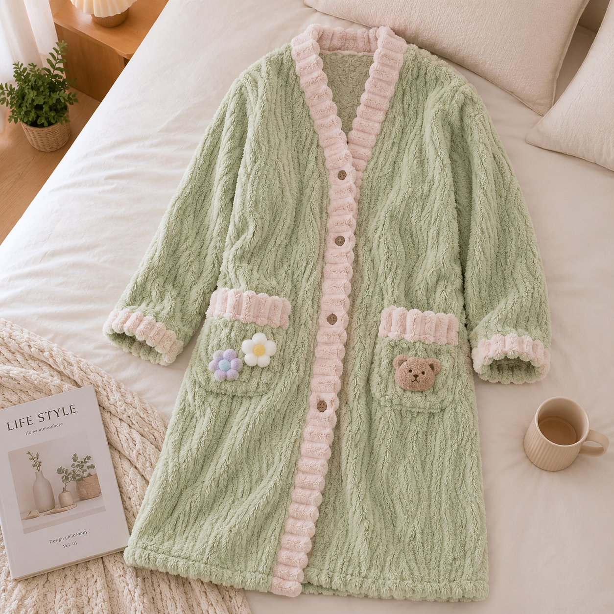 Robe de chambre cocooning femme couleur verte