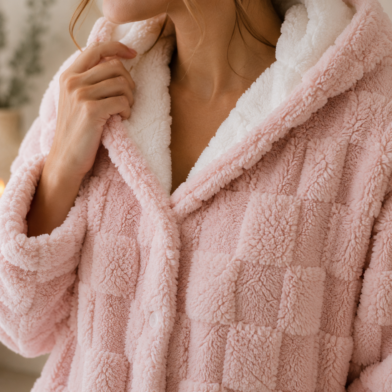 Robe de chambre cocooning rose femme avec capuche