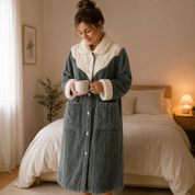 Robe de chambre cocooning verte et beige en pilou pilou